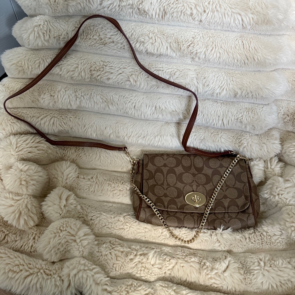 Coach Brown Signature Coated Canvas and Leather Mini Ruby Crossbody Bag
